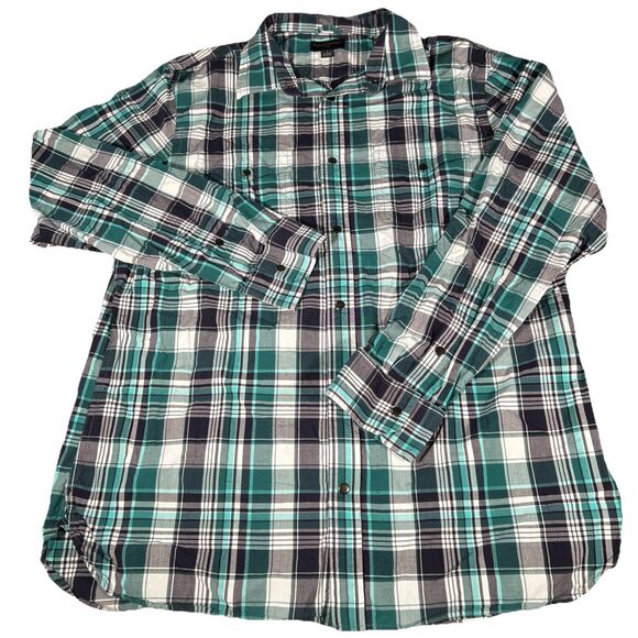 Banana‎ Republic Men’s XL Green Plaid Snap Button Down Long Sleeve Shirt Preppy - Picture 2 of 6